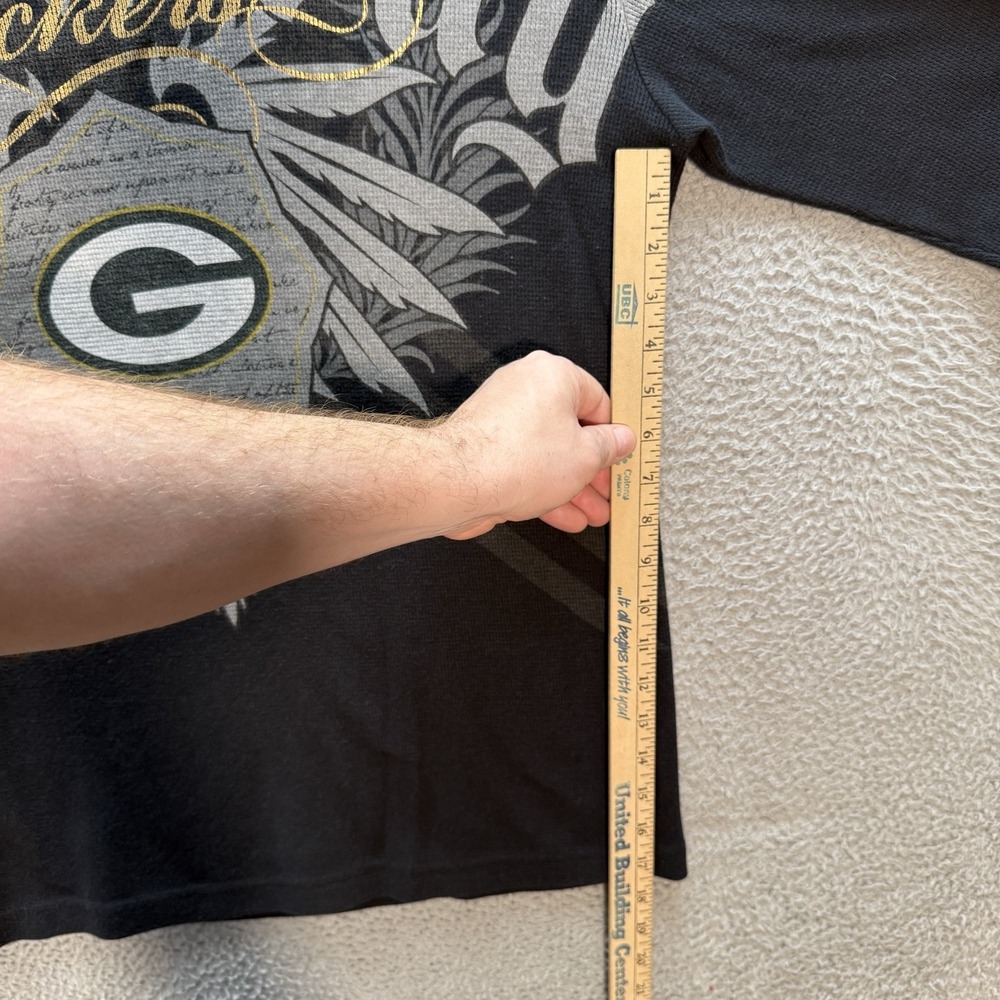 Green Bay Packers Shirt Adult Extra Large Black Waffle Knit Thermal Football Y2K - Picture 6 of 10